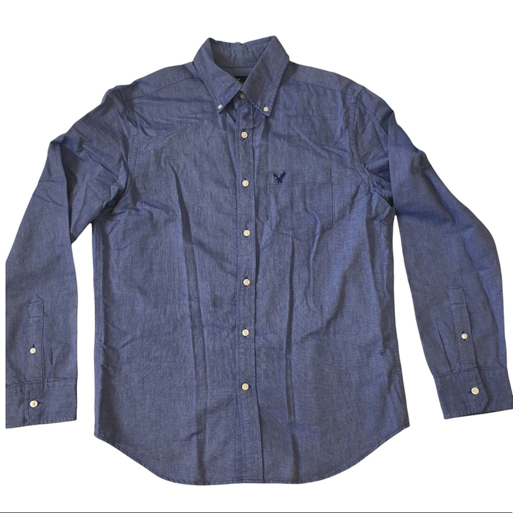 American Eagle Outfitters Men´s Blue Long Sleeve Button Down Shirt, Size M